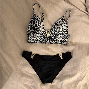 Victoria's Secret Black & White Leopard Print Bikini Set